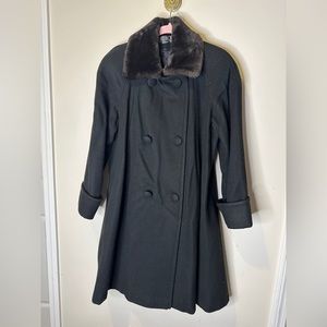 Vintage knee length wool coat with fake fur lining trench